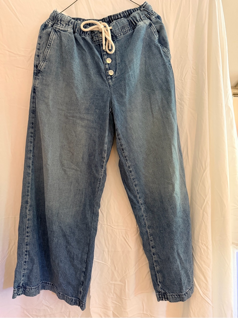 Casual High-WaBlue Drawstring Jeans for Women